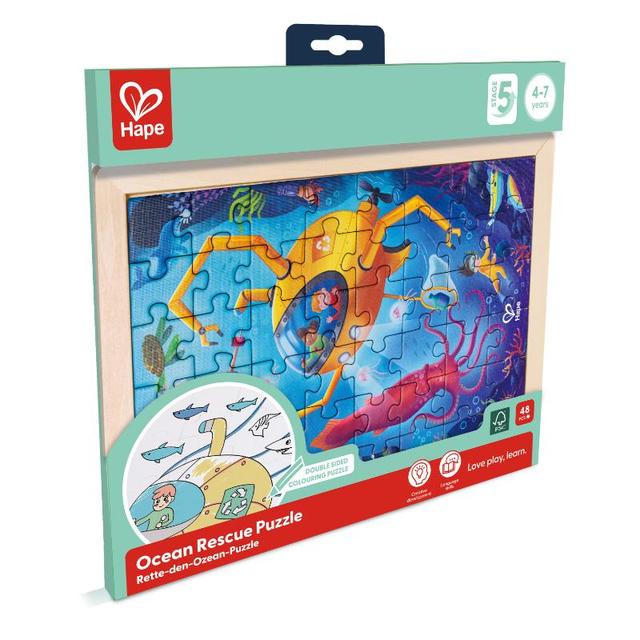 Hape - Ocean Rescue Double Sided Coloring Jigsaw Puzzle - 48pcs