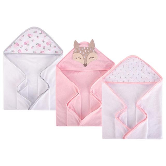 Hudson Childrenswear - 3pc-Set - Cotton Hooded Towel - Ms. Pink Fox