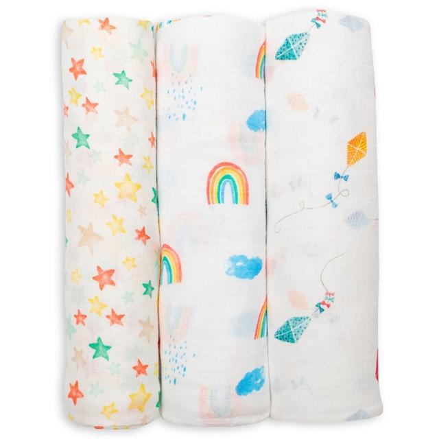 lulujo - 3-Pack Bamboo Muslin Swaddle Blankets - High in the Sky