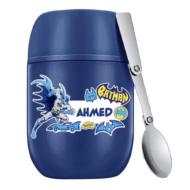 Essmak - Personalized Batman 3 Food Thermos With Spoon - Blue - 475 ml