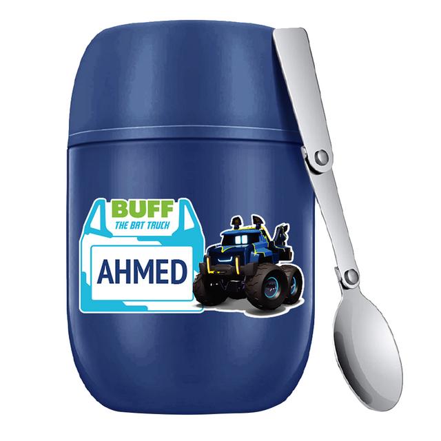 Essmak - Personalized Batwheels 4 Food Thermos With Spoon - Blue - 475 ml