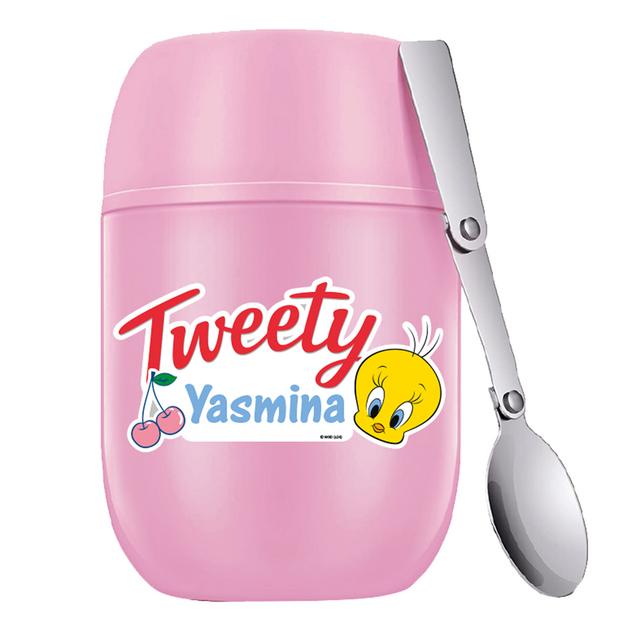 Essmak - Personalized Looney Tunes 1 Food Thermos With Spoon - Pink - 475 ml