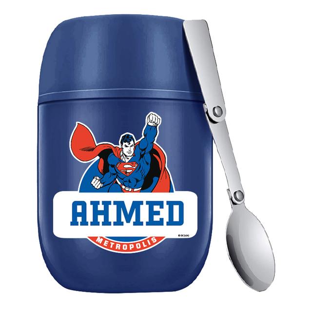 Essmak - Personalized Superman 4 Food Thermos With Spoon - Blue - 475 ml