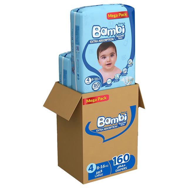 Sanita Bambi - Baby Diapers - Size 4 - 8-16kg - Large - Pack of 160