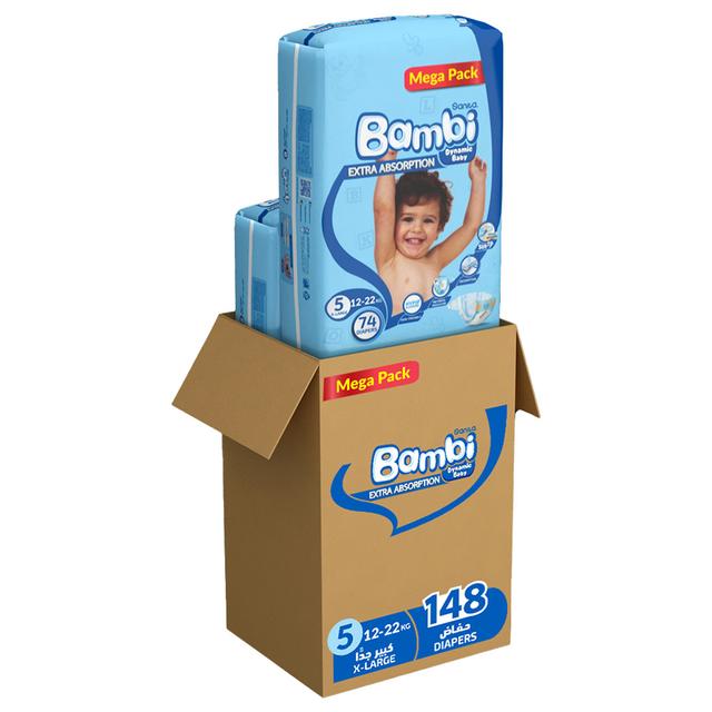 Sanita Bambi - Baby Diapers - Size 5 - 12-22kg - XL - Pack of 148