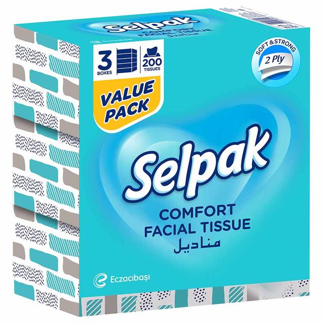 Selpak - Comfort Boxed Facial Tissue - 200 Sheets - Pack of 3