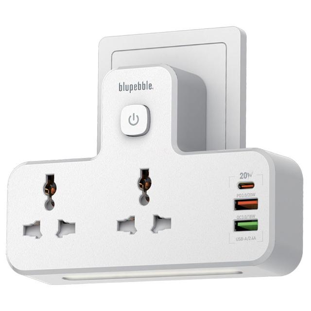 Blupebble - Surge Protection Wall Adapter w/ Night Light 20W - White