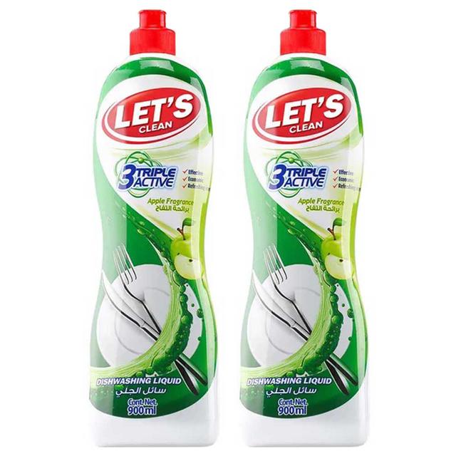 Let's Clean - Dishwashing Liquid - Apple - 900 ml - Pack of 2