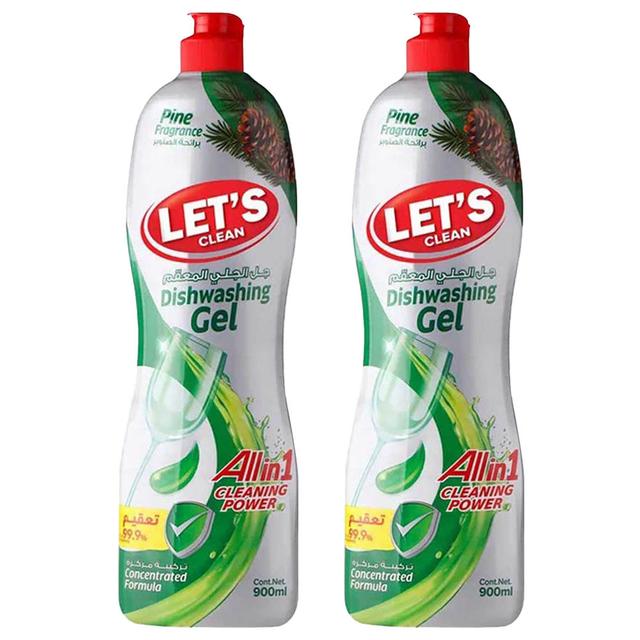 Let's Clean - Dishwashing Gel - Pine - 900 ml - Pack of 2