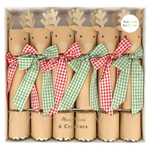 Meri Meri - Gingham Bow Reindeer Crackers - 6pcs