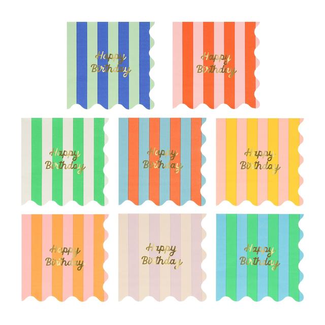 Meri Meri - Stripe Happy Birthday Small Napkins