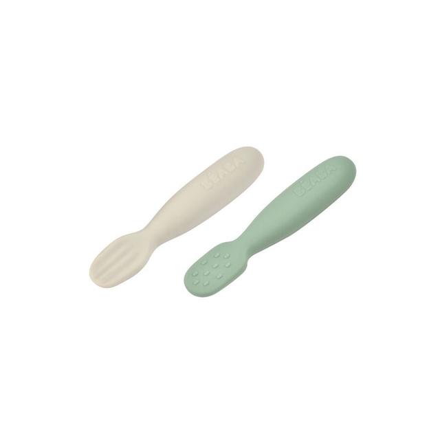 Beaba - Silicone Pre-Spoons - Sage Green/Velvet Grey - 2pcs