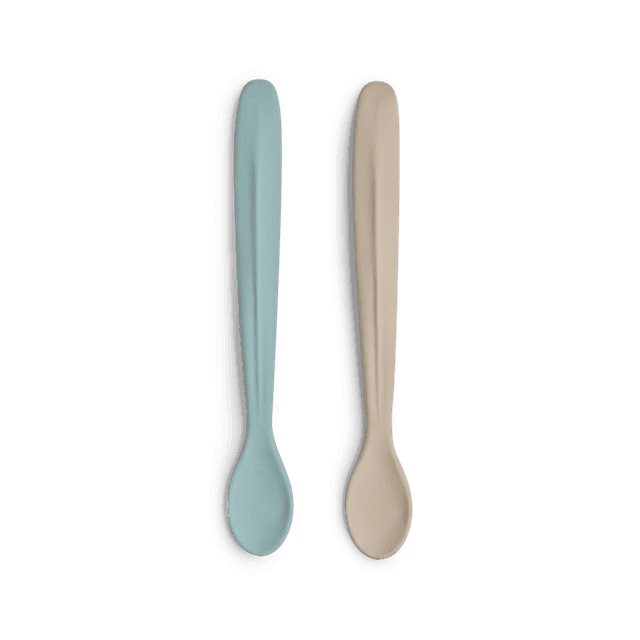 Citron - Silicone Long Feeding Spoon - Grey/Pastel Turquoise - 2pcs