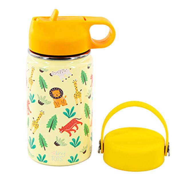 Tiny Tots - Insulated Steel Water Bottle w/ Straw - 350ml - Safari Animal