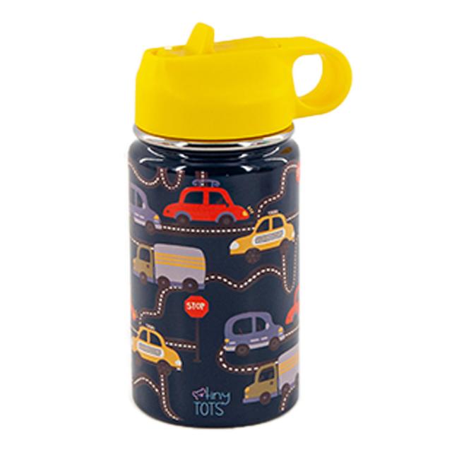 Tiny Tots - Insulated Steel Water Bottle w/ Straw - 350ml - Cars