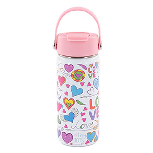 Tiny Tots - Insulated Steel Water Bottle - 410ml - Pink Love Graffiti 