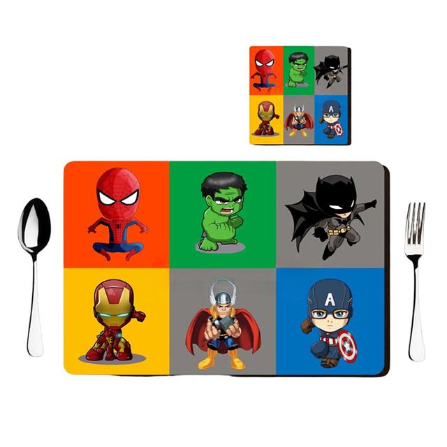 Tiny Tots - Superhero Theme Rubber Placemat w/ MDF Coaster & Cutlery