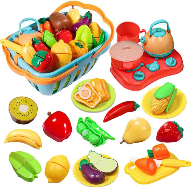 Little Angel - Kid's Fruits & Vegetables In Basket Toy Set - 28pcs