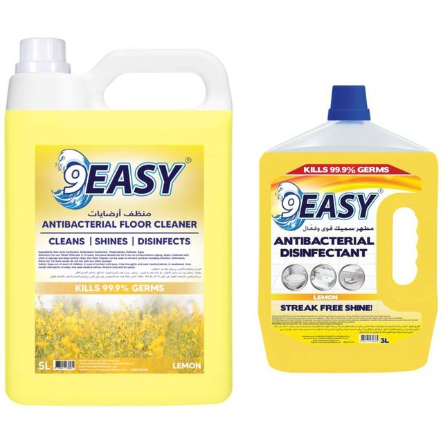 9Easy - Antibacterial Disinfectant - 3L + Floor Cleaner - 5L - Lemon