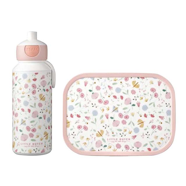 Mepal - Pop Up Water Bottle And Floral Lunch Box - Pink - 2Pcs