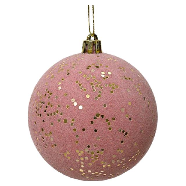 Kaemingk - Bauble Shatterproof Flock Sequin - 8 cm - Velvet Pink