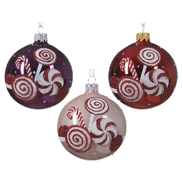 Kaemingk - Bauble Glass Enamel-Shiny Candy - 8 cm - Style May Vary