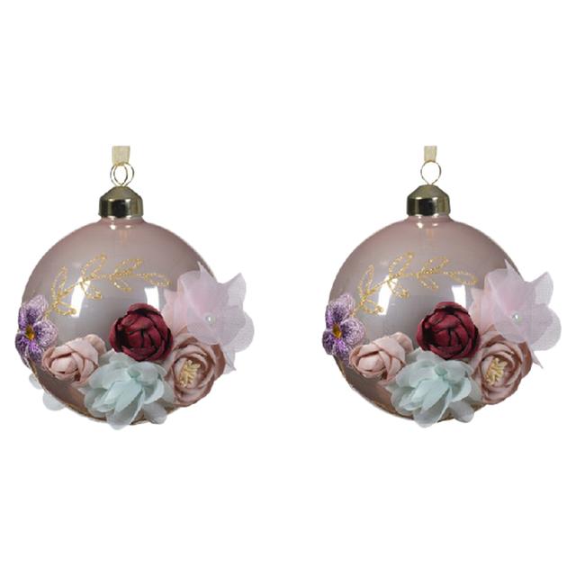 Kaemingk - Bauble Glass Enamel w/ Fabric Flowers - Style May Vary