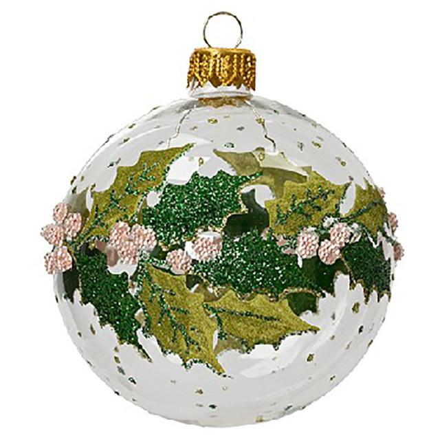 Kaemingk - Bauble Glass Clear Holly w/ Berries - 8 cm