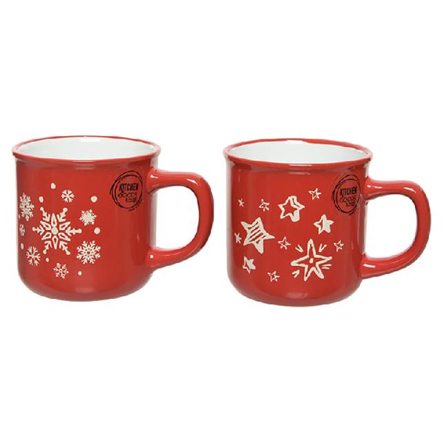 Kaemingk - Mug Stoneware Mug Shiny Glaze Star & Snowflake - Style May Vary