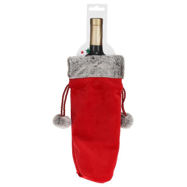 Koopman - Xmas Bottle Bag Fake Fur - Brown/Red