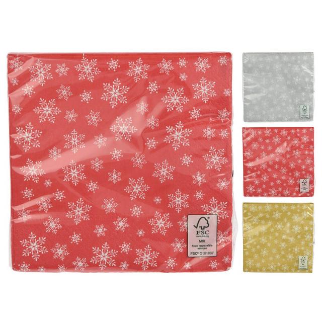 Koopman - Xmas Napkins - Snow Flake - 33 X 33 cm - 16pcs - Style May Vary