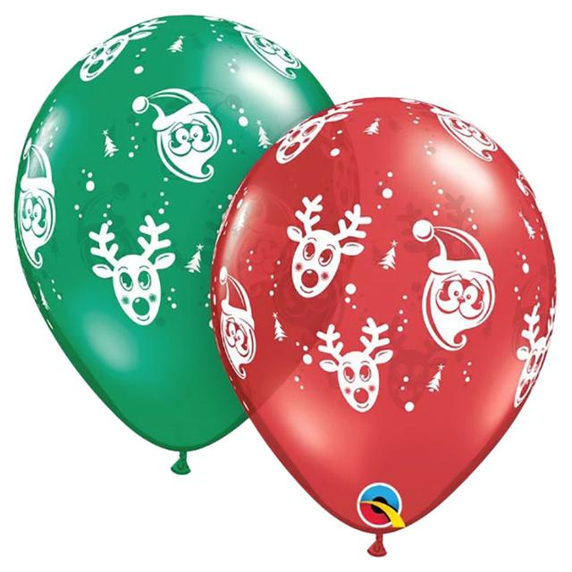 Qualatex - Latex Balloon Santa & Rudolph - Red & Green - 25pcs - 11 Inch