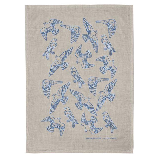 Little Majlis - Falcon Printed Linen Tea Towel - Blue