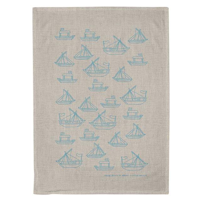 Little Majlis - Boat Printed Linen Tea Towel - Blue