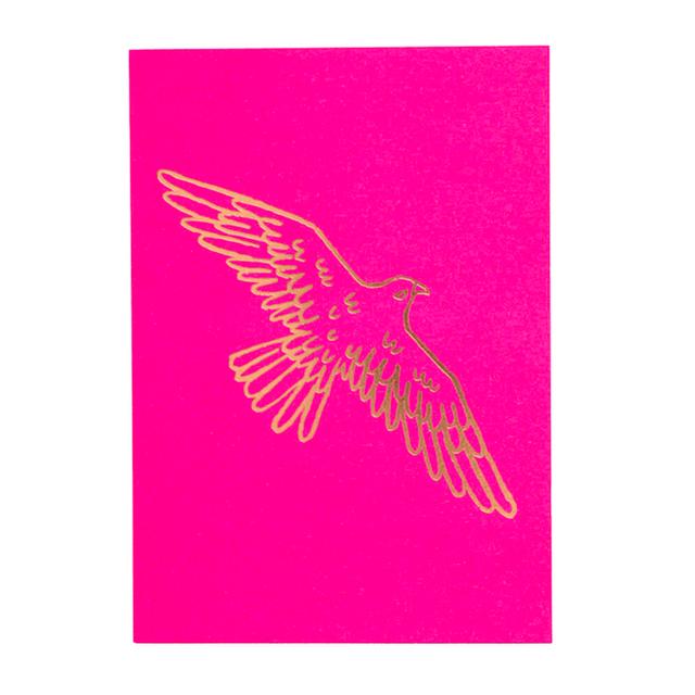 Little Majlis - A6 Postcard - Falcon - Gold On Pink