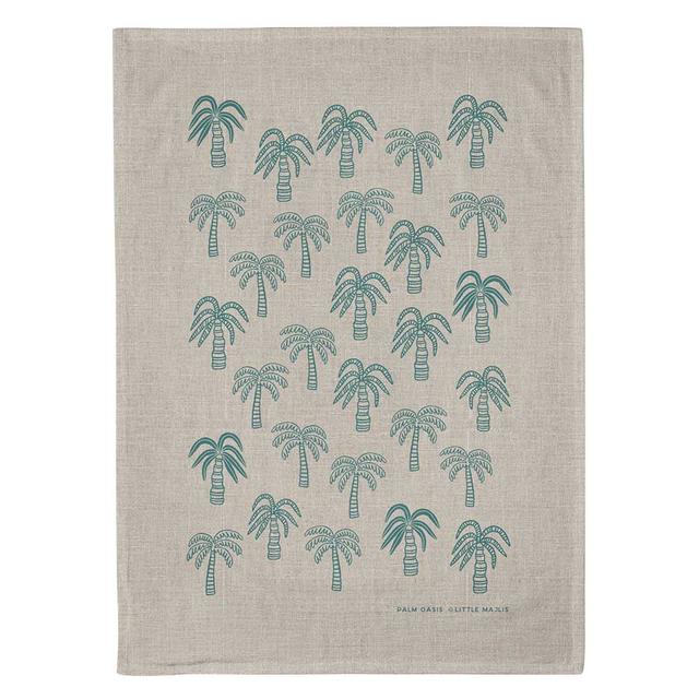 Little Majlis - Palm Oasis Printed Linen Tea Towel - Teal