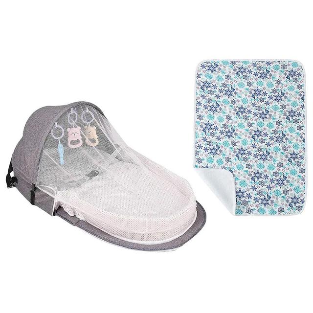 Star Babies - Baby Bed With Mosquito Net And Reusable Changing Mat - Grey