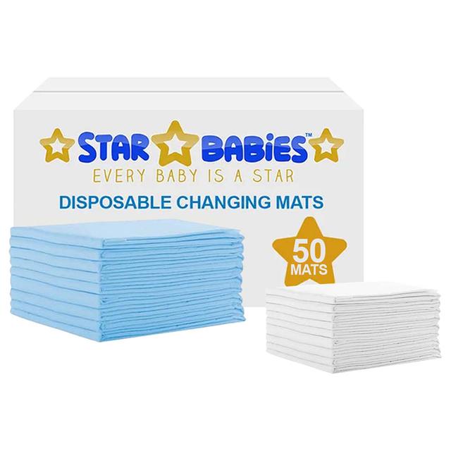 Star Babies - Disposable Changing Mat - Blue - 50pcs With Changing Mat - White - 12pcs