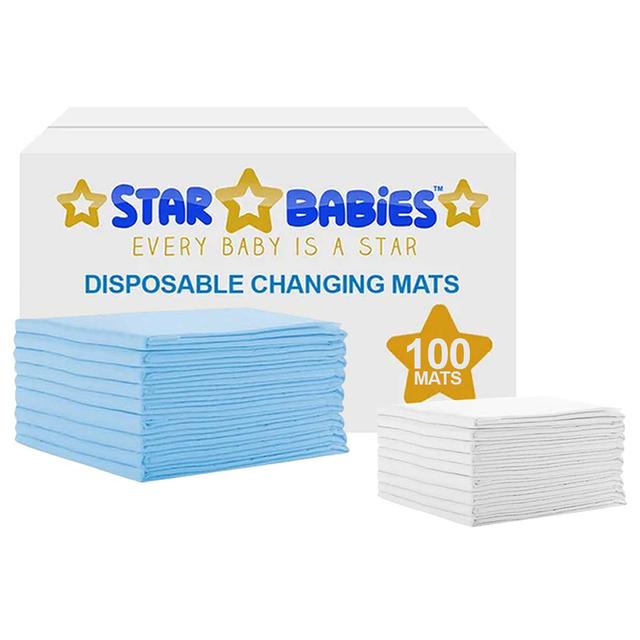 Star Babies - Disposable Changing Mat - Blue - 100pcs With Changing Mat - White - 20pcs