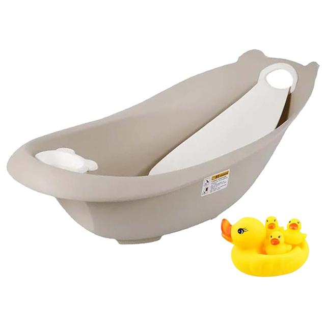 Star Babies - Smart Sling 3-Stage Bathtub - Coffee With Rubber Duck Toy - Yellow - 4pcs