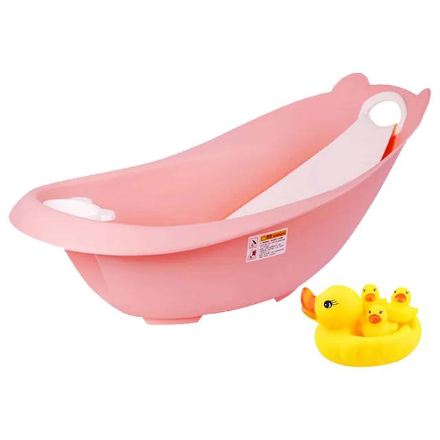 Star Babies - Smart Sling 3-Stage Bathtub - Pink With Rubber Duck Toy - Yellow - 4pcs