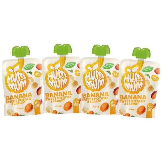 Hummum - Baby Puree Pouches - Banana W/ Sweet Potato & Carrot - Pack of 4 - 100 gm