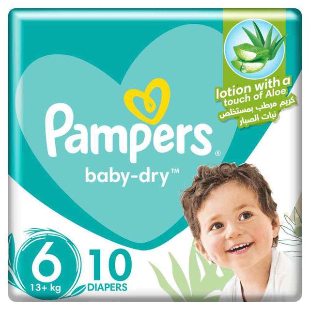 Pampers - Baby-Dry Taped Diapers with Aloe Vera Lotion, Leakage Protection, Size 6, 13+kg, 10 Count