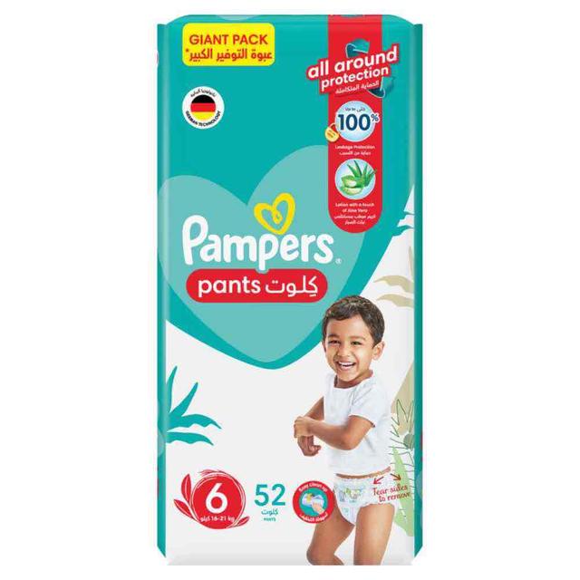 Pampers - Baby-Dry Pants Diapers with Aloe Vera Lotion, 360 Fit, Size 6, 16+kg, Giant Pack, 52 Count