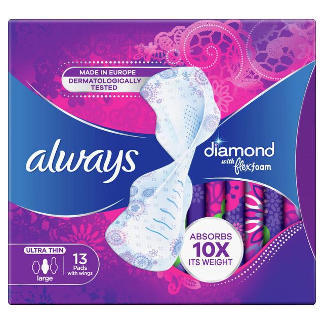 Always - Ultra Flexfoam Diamond Sanitary Pads Large - 13pc