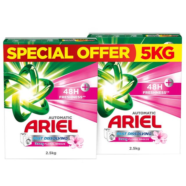 Ariel - Fast Dissolving Laundry Detergent Powder - Floral Breeze - 2.5 Kg - Pack of 2