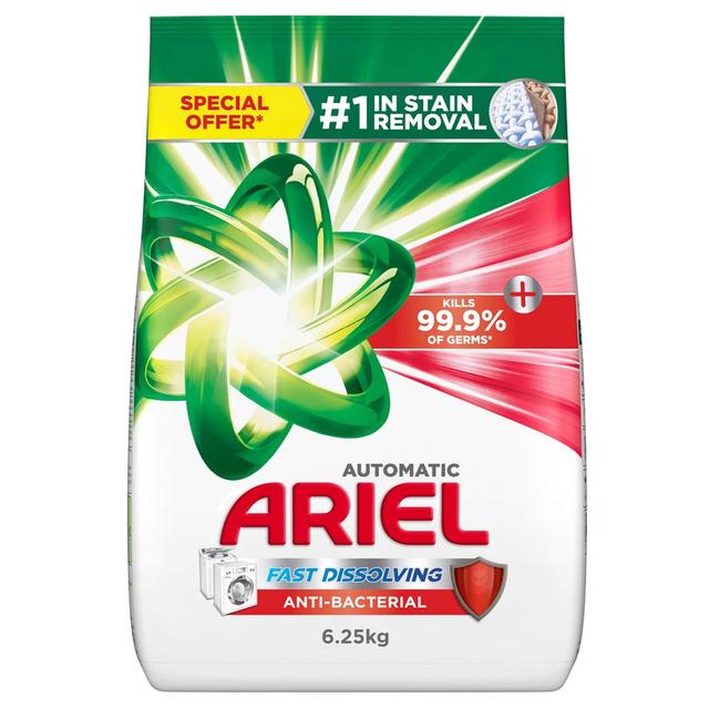 Ariel - Anti-Bacterial Laundry Detergent Powder - 6.25 Kg - Pack of 2