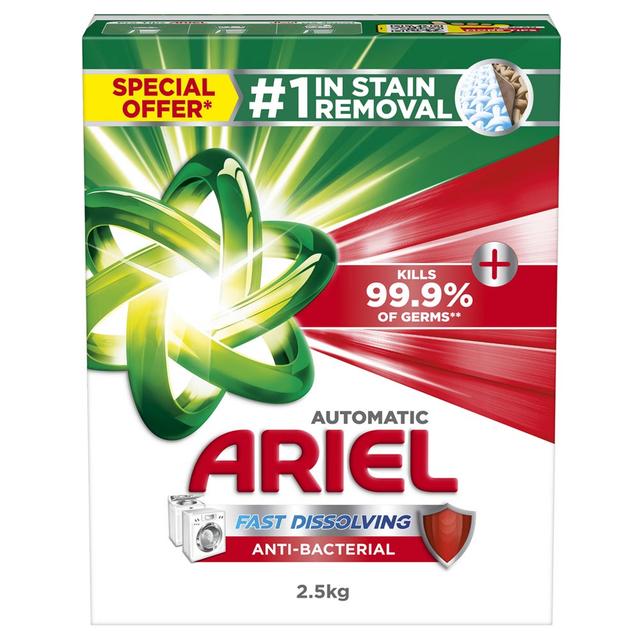 Ariel - Anti-Bacterial Fast Dissolving Laundry Powder - 2.5 Kg - Pack of 2