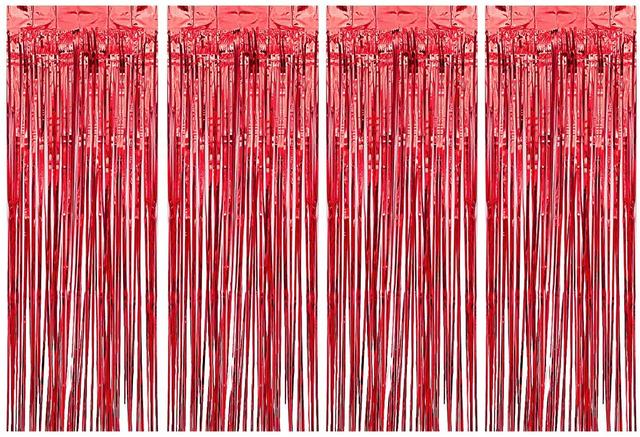 Highland - Red Metallic Foil Fringe Curtain 4pcs