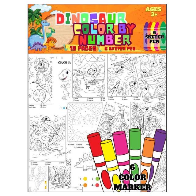 Just Kidding - Dinosaur Color By Number Coloring Set For Kids